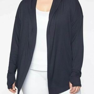 Athleta Nirvana Hooded Wrap Top Open Front Navy Blue ST